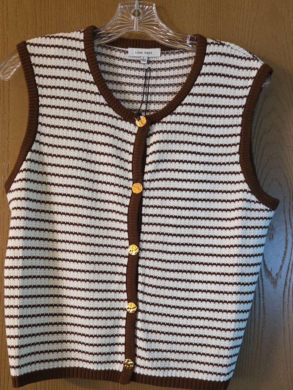 Love Tree NWT Striped Sleeveless Knit Cardigan, Brown, Black & Pink Available